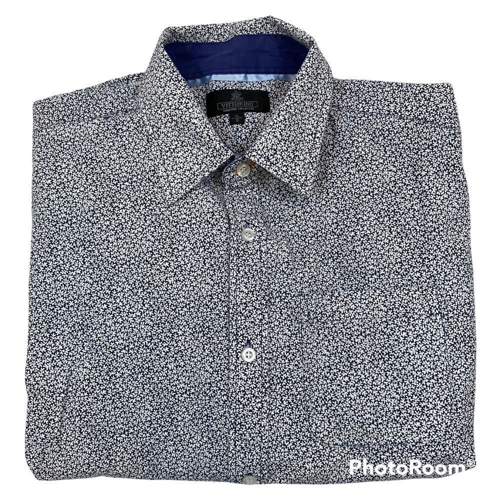 Boys Vittorino Brand Blue and White Patterned Button Down‎ Shirt Size XL 18